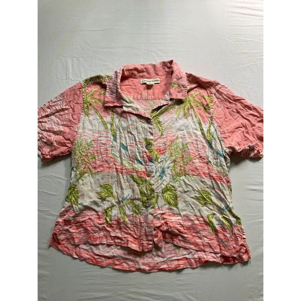 Bamboo Traders 100% Silk Hawaiian Short Sleeve Button Shirt Pink 14